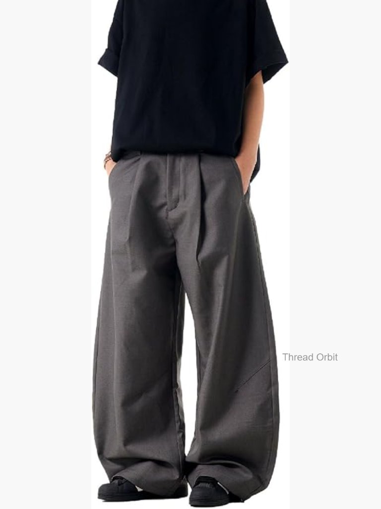 Men's Baggy Wide Leg Pleated Dress Pants Business Casual Trousers